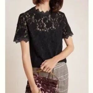 Anthropologie Black Lace Top
